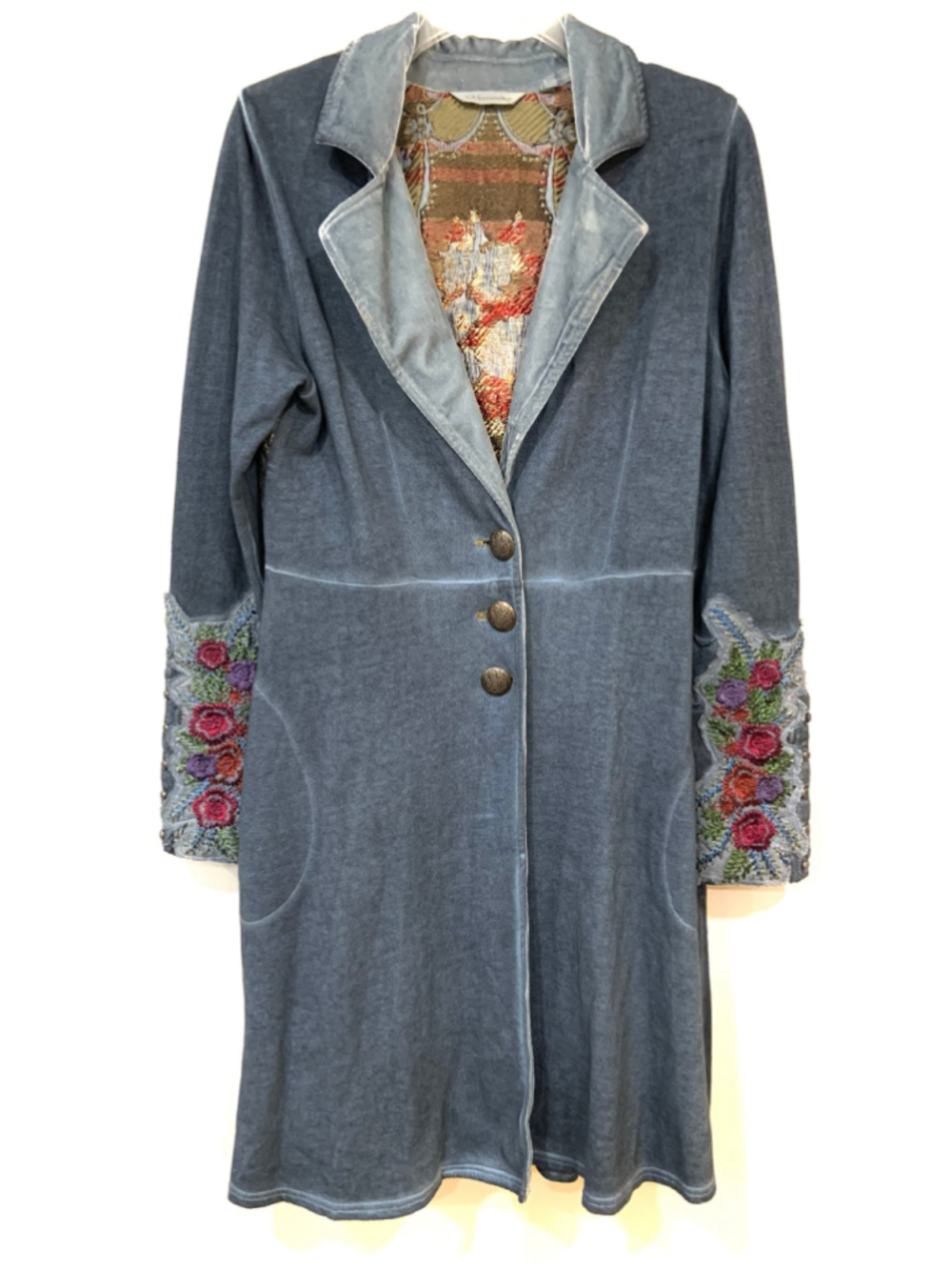 SOFT SURROUNDINGS Embroidered Cotton Jersey Longline Coat (Sz S)